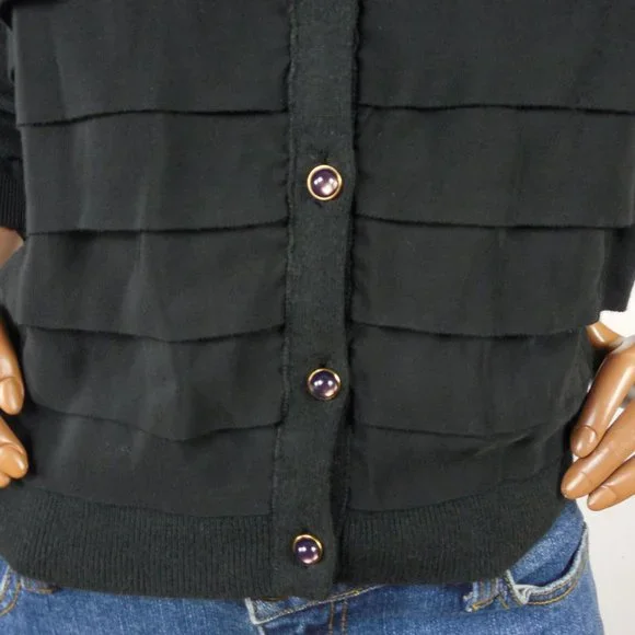 MICHAEL KORS L Top Black Button Down Cardigan Sweater Party 3/4 Sleeves Layers - Picture 6 of 9